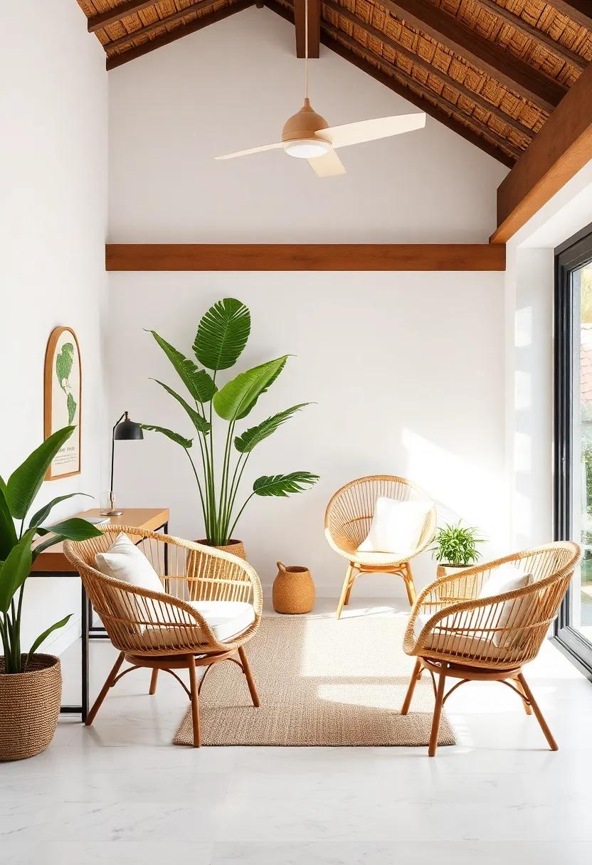 Outdoor-inspired spaces: Learn how to recreate the ​feel of a tropical retreat indoors with rattan chairs that invite relaxation during work breaks