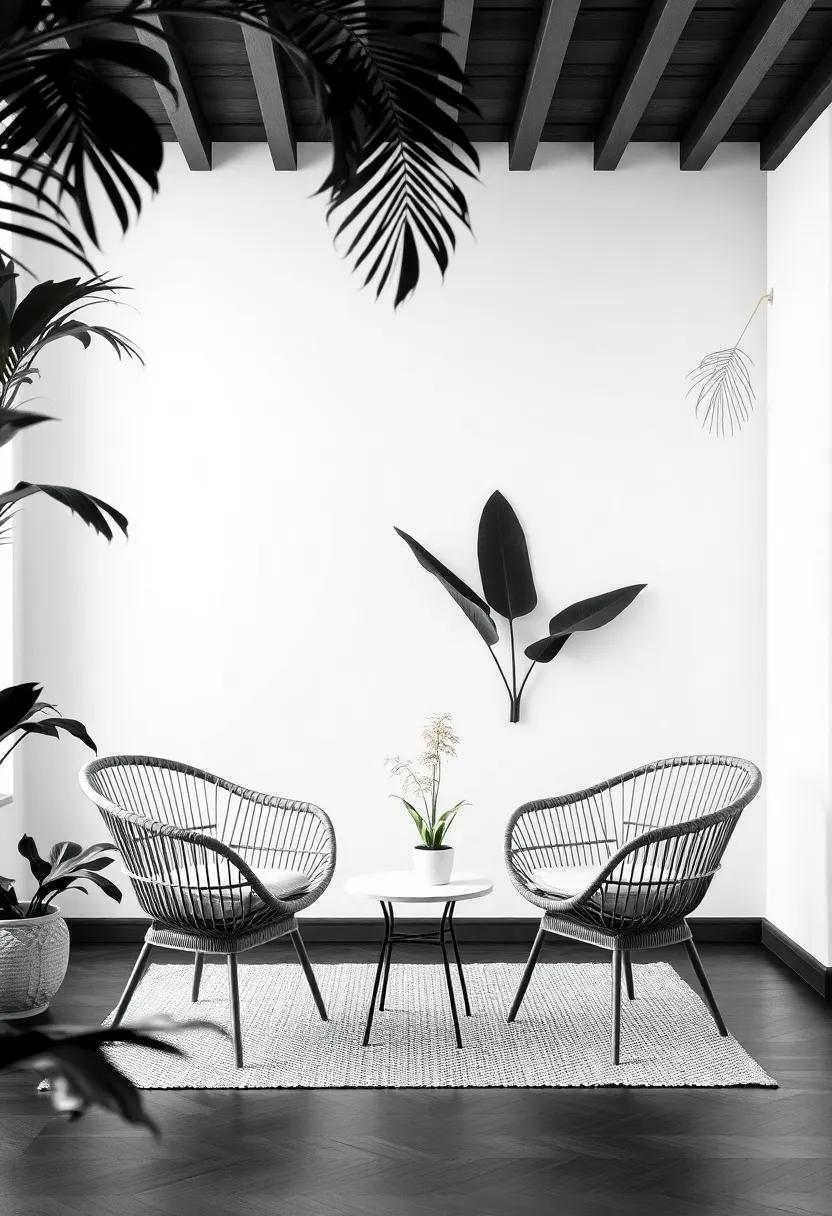 Monochrome magic: Embrace‌ the beauty of black and white rattan chairs, providing a chic and modern​ touch⁤ to your home office design