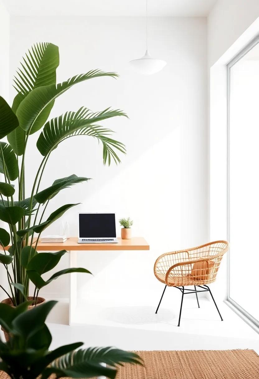 Minimalist vibes​ with a tropical twist: See how sleek, modern rattan designs can complement a minimalist office aesthetic, marrying ​functionality with beauty