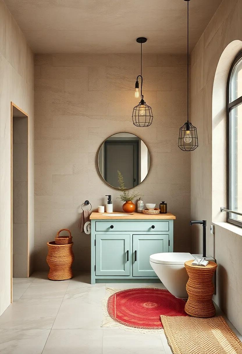 Consider a statement piece, such as a vintage painted cabinet, to serve as an eye-catching accent while providing extra storage
