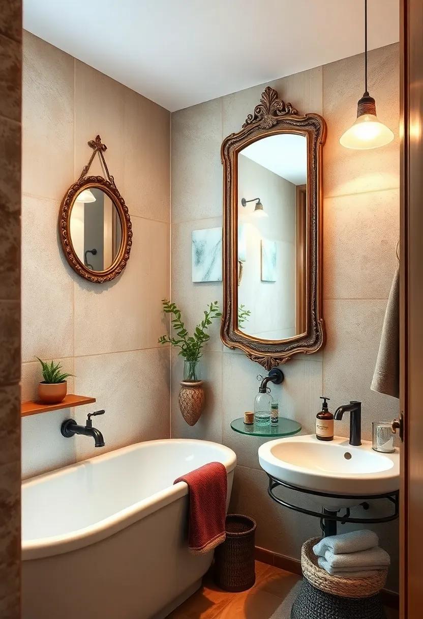 Hang antique mirrors with decorative frames to enhance light and space, creating a focal point that's both functional and stylish