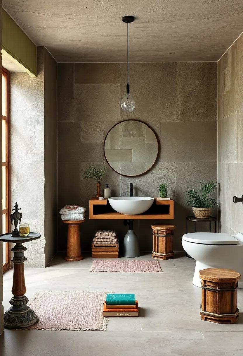 Include quirky decorative items like vintage scales or old books to inject personality into your vintage bathroom