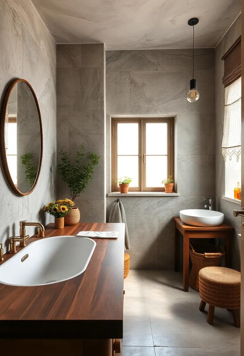 Install a wooden countertop to soften the look and add warmth, ensuring it's treated for moisture resistance