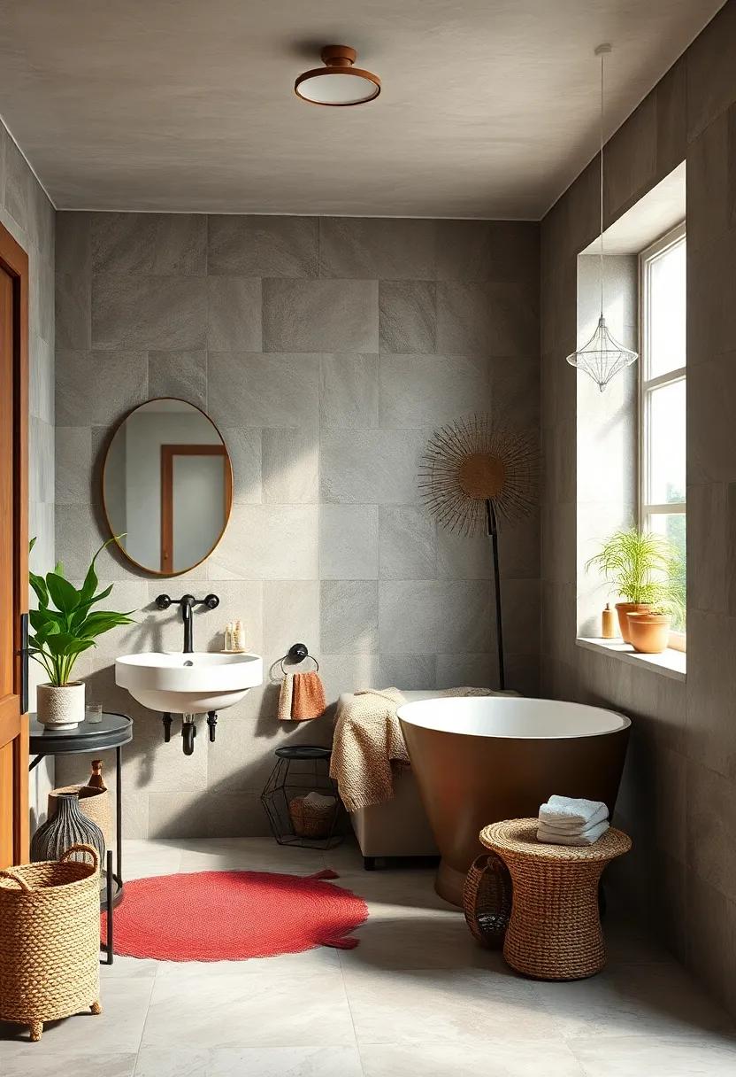 Opt for natural stone tiles, such as marble or limestone, to provide a luxurious touch underfoot while maintaining a rustic feel
