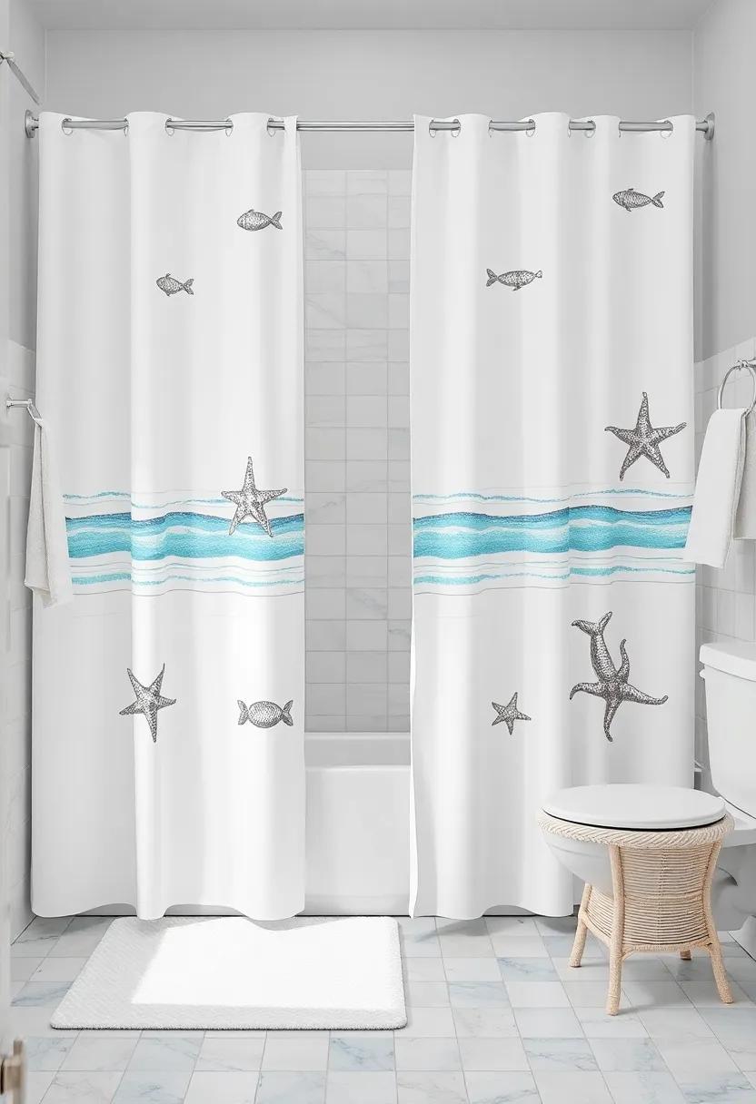 beach-Themed Shower Curtains – Choose shower curtains adorned with ocean motifs, creating a playful focal point that⁢ enhances the coastal‍ theme