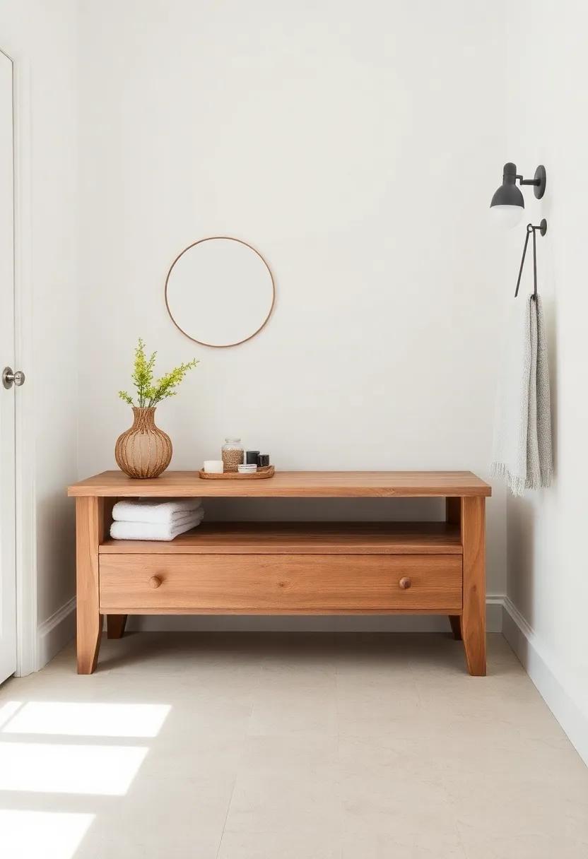 Rustic Wooden Benches – A ‍weathered bench can serve as both seating and storage, adding to the practicality and‌ charm of a coastal⁤ bathroom