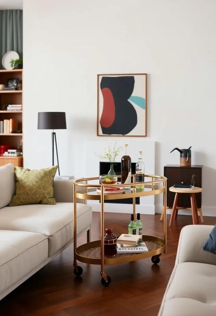 Using Mid-Century bar Carts in Minimalist Entertainment Areas
