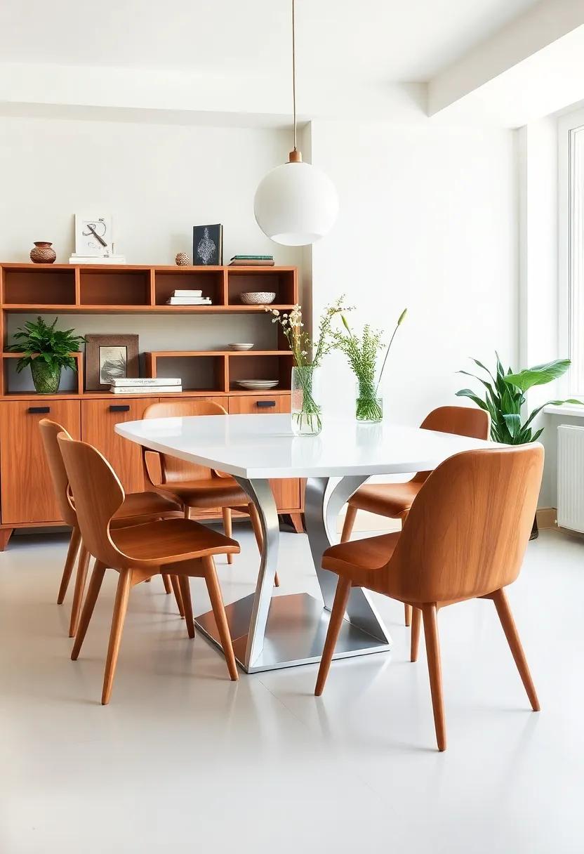 Mismatching Vintage Dining Chairs around a Sleek, Contemporary table