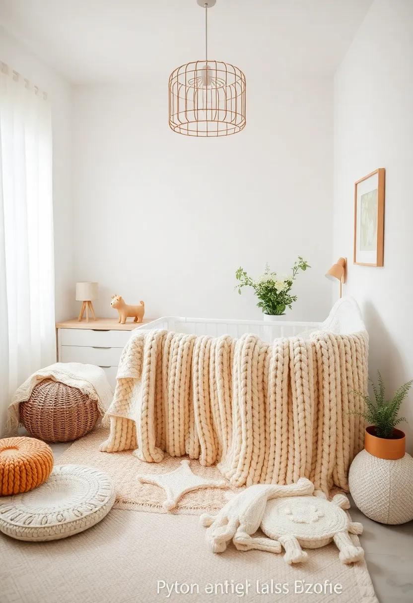 Cozy Knit Blankets: Add layers of comfort with intricately knitted ⁤blankets in cream or soft beige, perfect ​for snuggles and adding texture to the‍ nursery decor