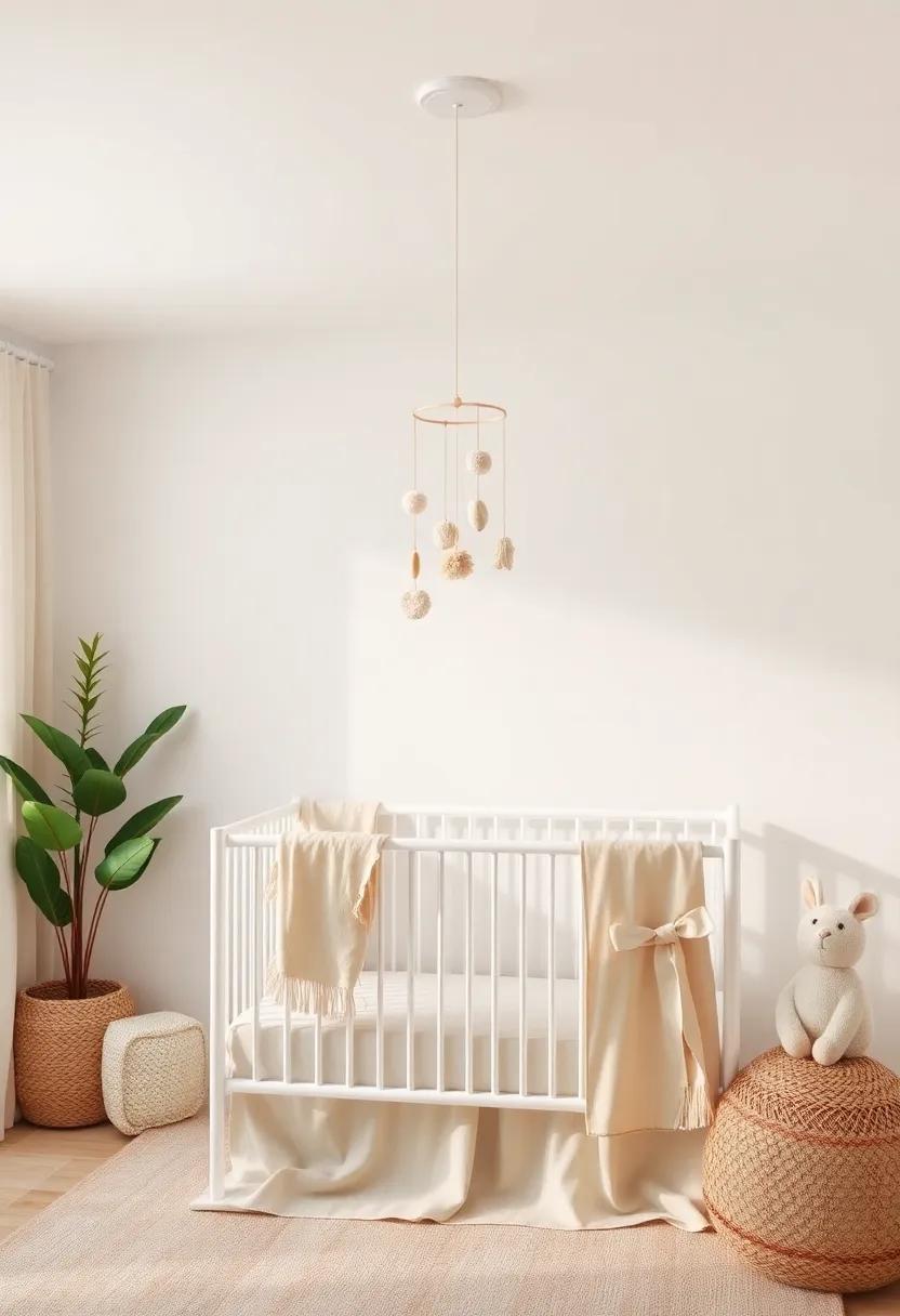 Delicate Mobile: Hang a charming mobile above the crib featuring soft textures and colors that dance gently, ​captivating your baby’s curious gaze