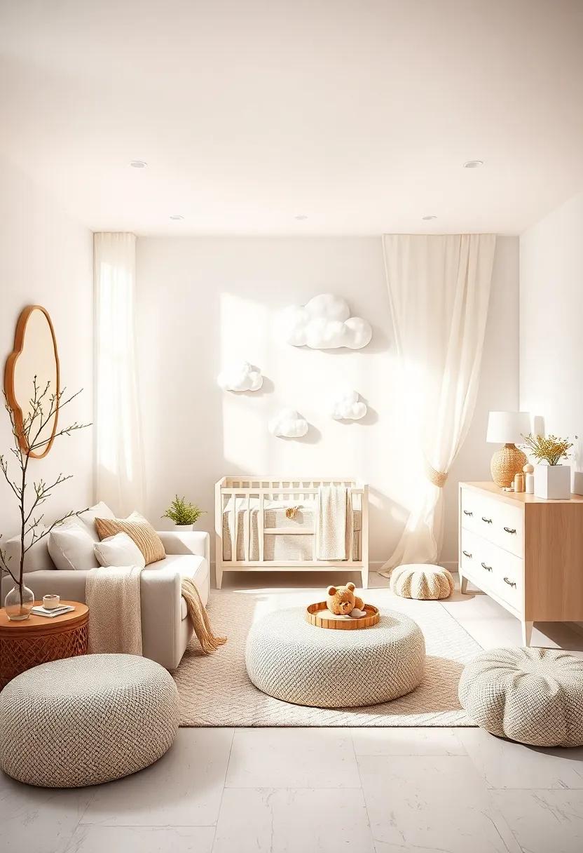 Dreamy Cloud Accents: Embrace a⁢ celestial theme with cloud-shaped pillows or wall stickers that soften the nursery's décor and⁢ promote a peaceful atmosphere