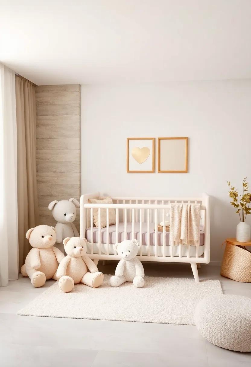 Soft toys in neutral Tones: Decorate the nursery with⁢ plush toys in white and beige, providing both companionship for your baby ⁢and stylish decor accents