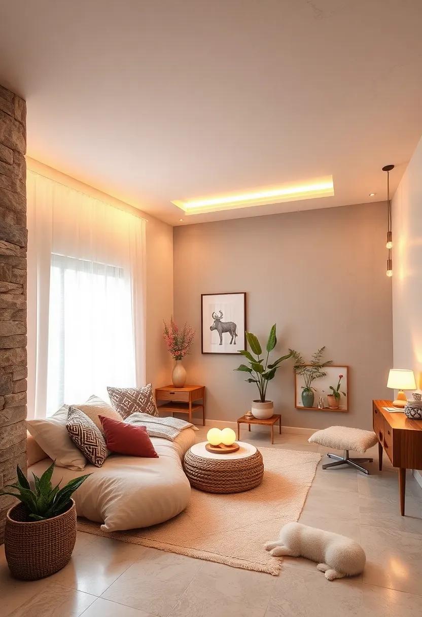 Cozy Lighting Options: Replace harsh ⁢overhead lights with soft⁢ fairy lights⁢ or⁢ warm LED lamps to‌ create a warm, inviting glow perfect for relaxation