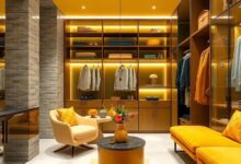 24 Must-Have Features for a Stunning Mustard Yellow and Black Luxury Walk-In Closet