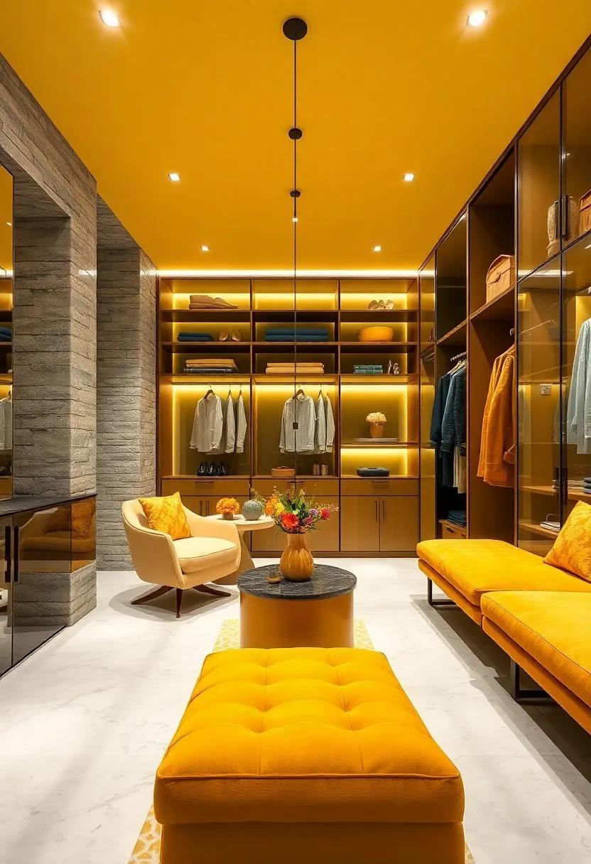 24 Must-Have Features for a Stunning Mustard Yellow and Black Luxury Walk-In Closet