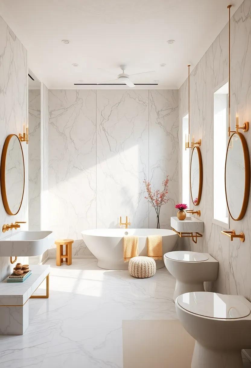 27 Exquisite Ideas for a Luxury Bathroom with White Marble and Brass Accents