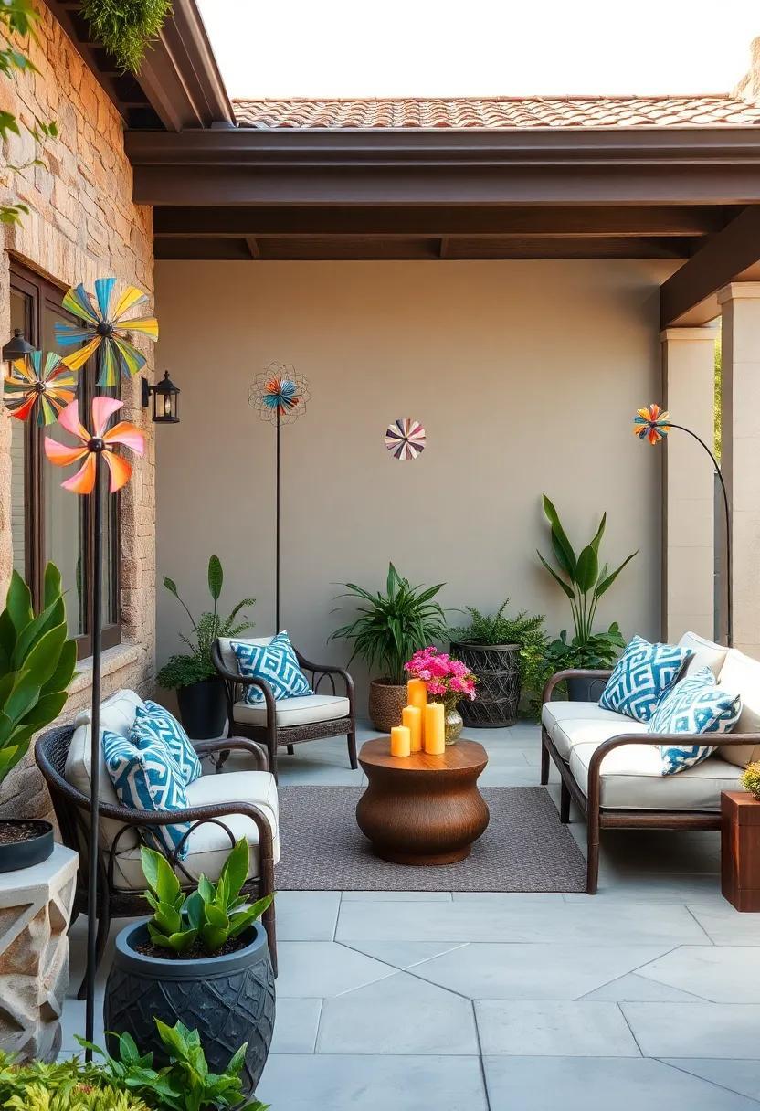 29 Captivating Patio Decor Ideas Featuring Whimsical Wind Spinners