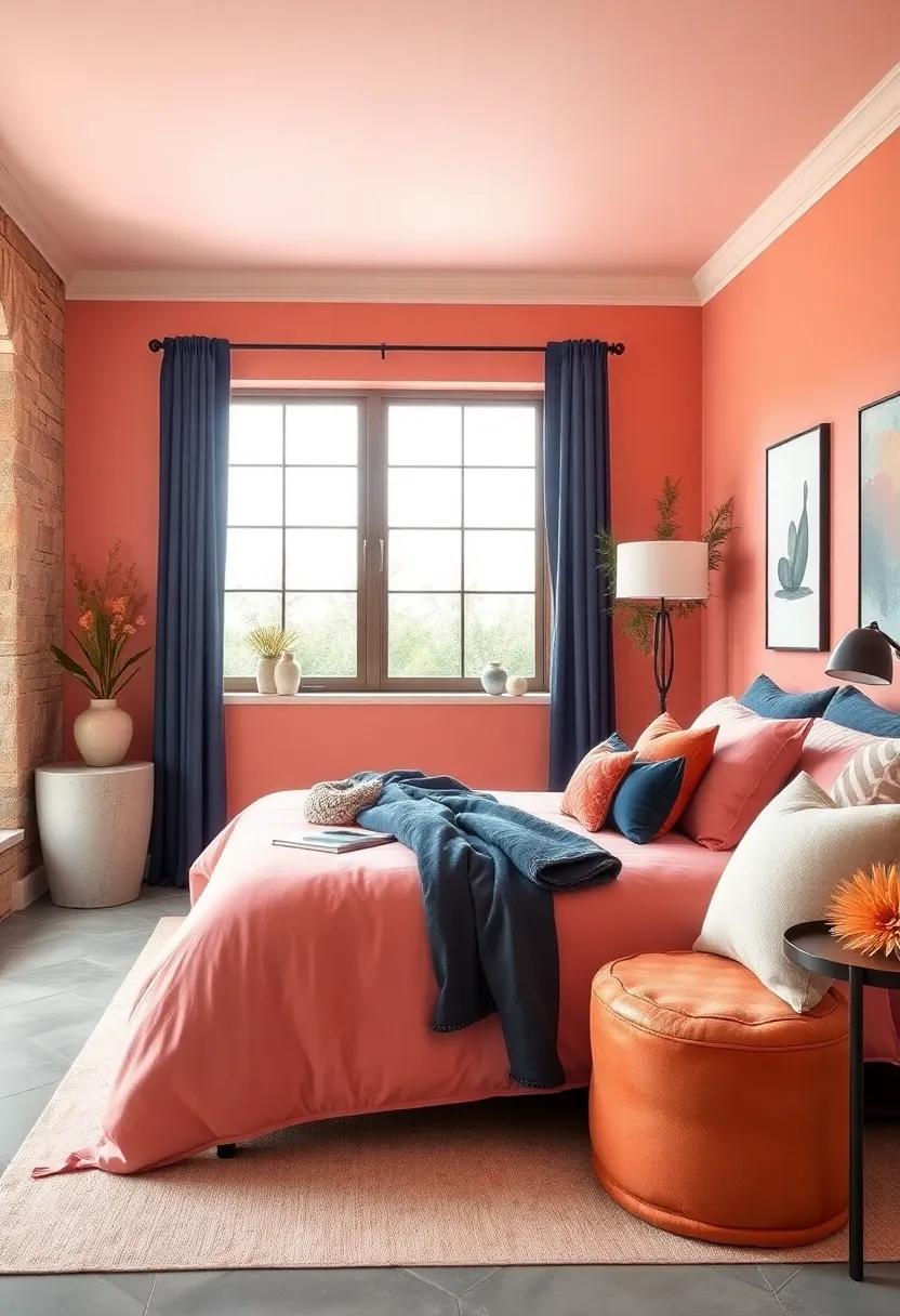 Soft Coral and Deep Navy: Dramatically contrast soft coral ⁢with ⁢deep navy ⁣for a‌ bold, ‌yet charming bedroom ​that feels⁢ both ⁤vibrant⁢ and inviting