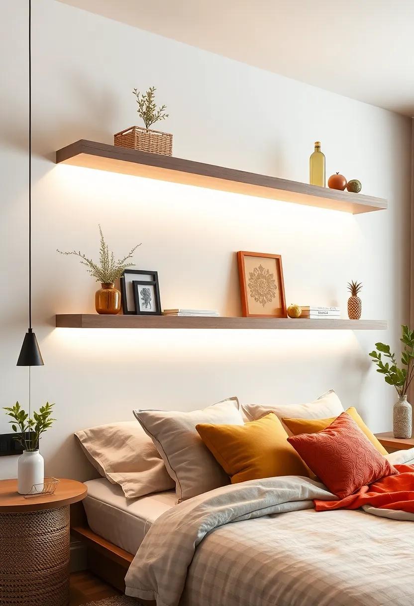 Layered‍ Lighting: Install ​LED strip‌ lights ‍underneath⁢ your ‌floating‍ shelves for an ambient glow that ⁣adds warmth ​to your bedroom