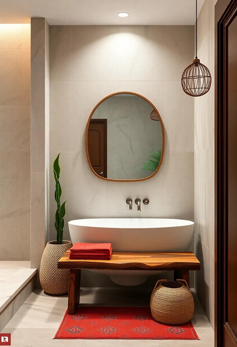 Install an Olive Wood Bench: Add a ⁤rustic wooden bench for seating or as a display‌ area, enhancing the organic feel of the bathroom