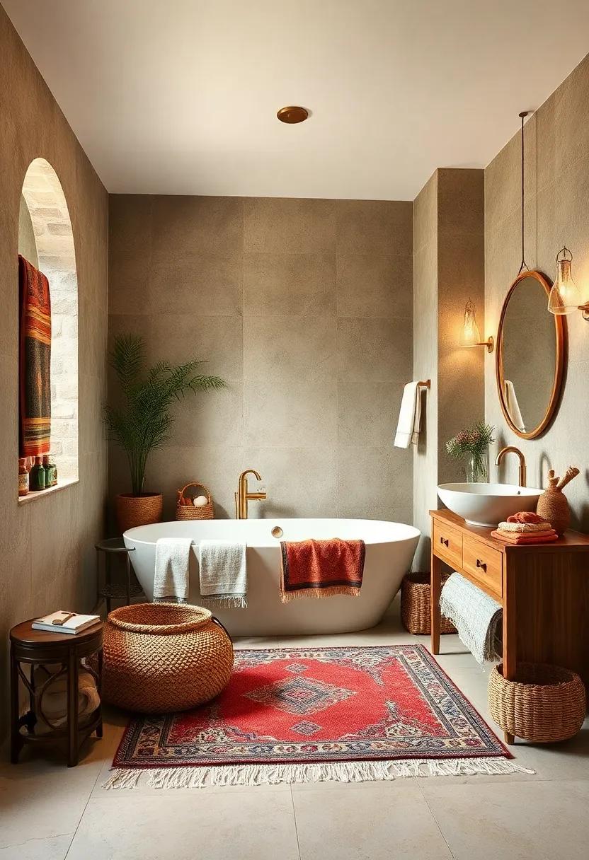 Layer Textiles: Introduce a variety of soft textiles such ​as patterned rugs, woven baskets, and plush towels to add depth and warmth