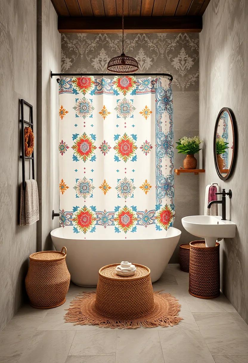 Use Colorful Shower⁤ Curtains:‍ Opt for a bold, patterned shower curtain‌ that​ serves as a statement piece in the space