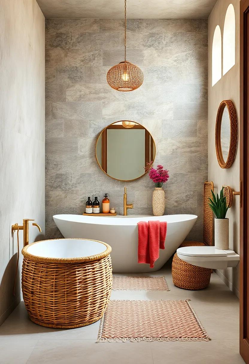 Utilize Wicker Baskets: Opt for wicker or ‍rattan baskets to store bathroom essentials while keeping ⁢the⁢ boho vibe intact