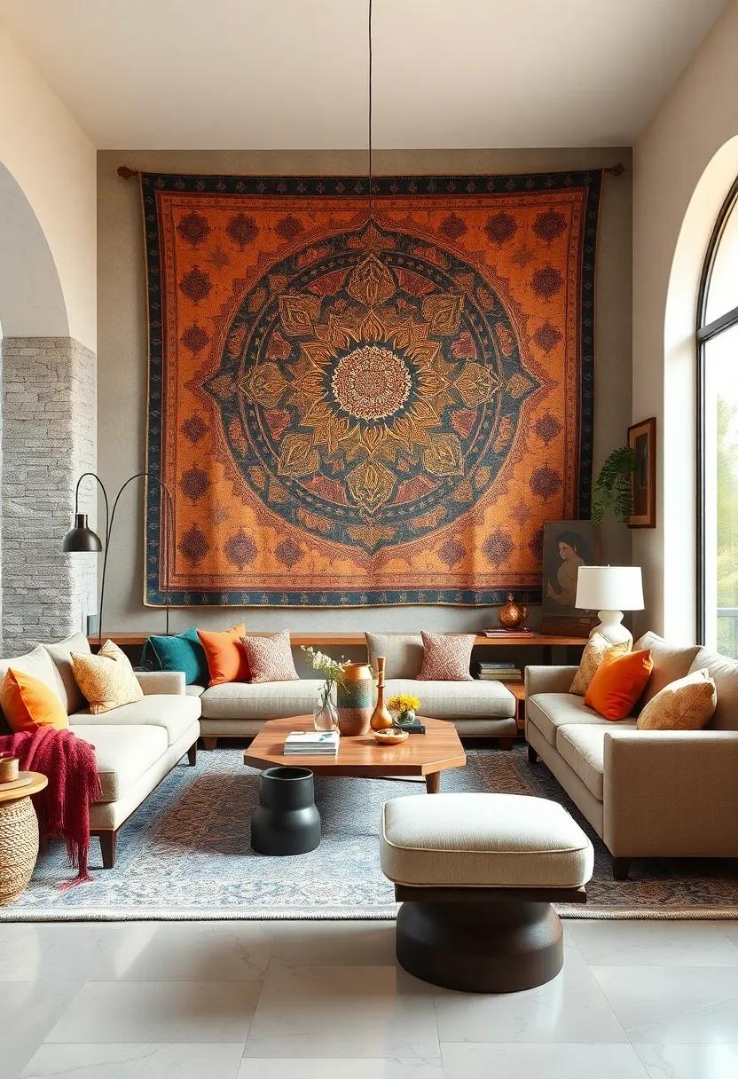Choose Unconventional Art: Opt for tapestries, sculptures, or a ​large mural that tells a story and sparks intrigue