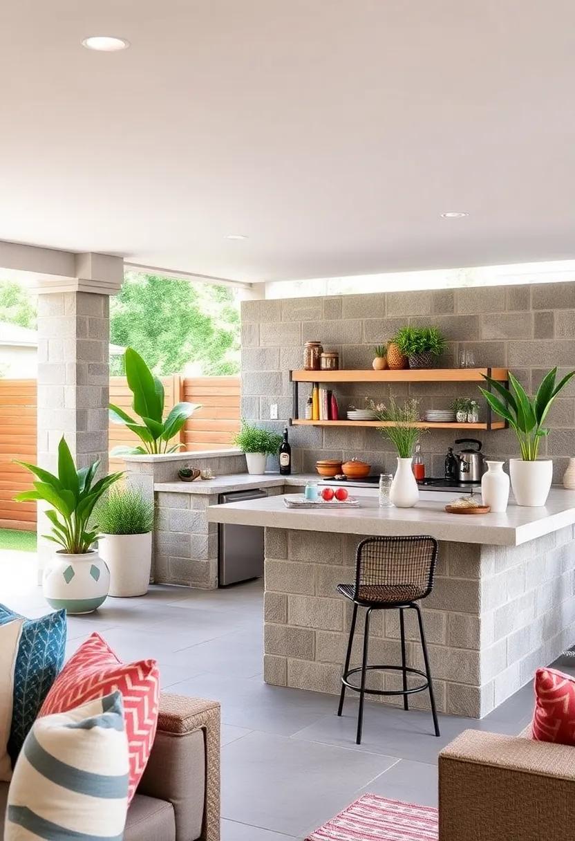 Create‌ a Chic ⁣Bar Area: Add a cinder block bar complete with stools and a stunning countertop for entertaining guests