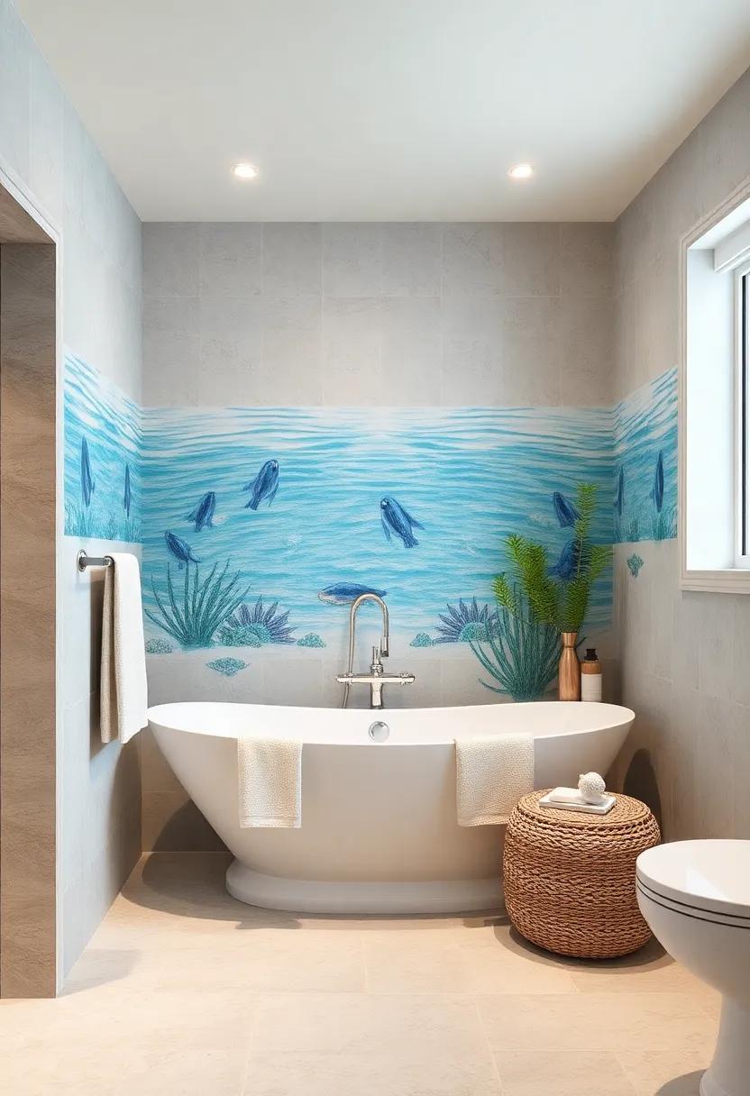 coastal-Inspired⁤ Shower Ideas: ⁣Use striped​ waterproof decals on your ‍shower⁢ walls⁣ to ‍create​ a fun underwater scene⁢ with flair