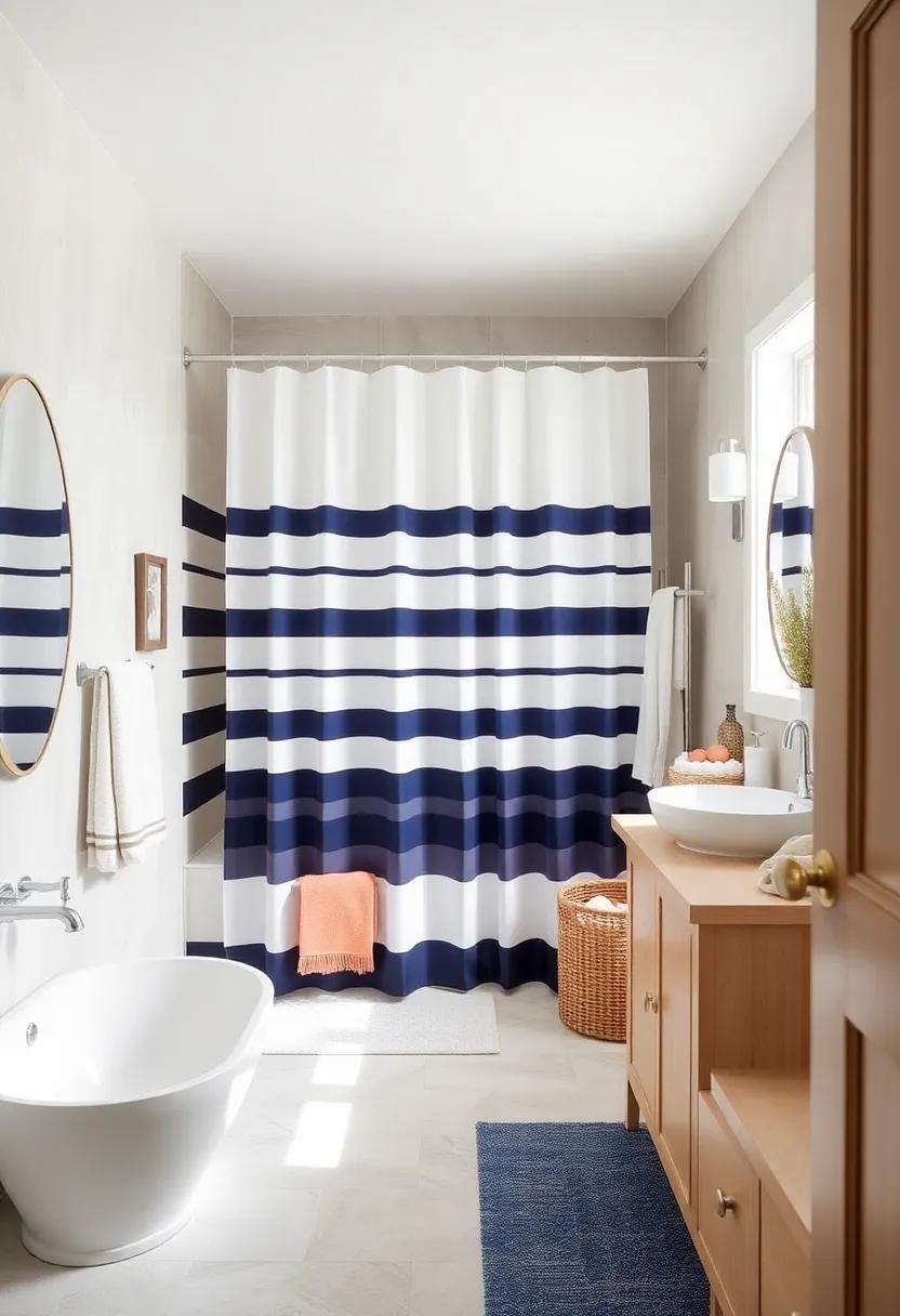 Embrace ‌the Classics: Start with a ‌crisp white shower curtain featuring bold navy‍ stripes‍ to ‍create⁤ a timeless coastal ⁤look