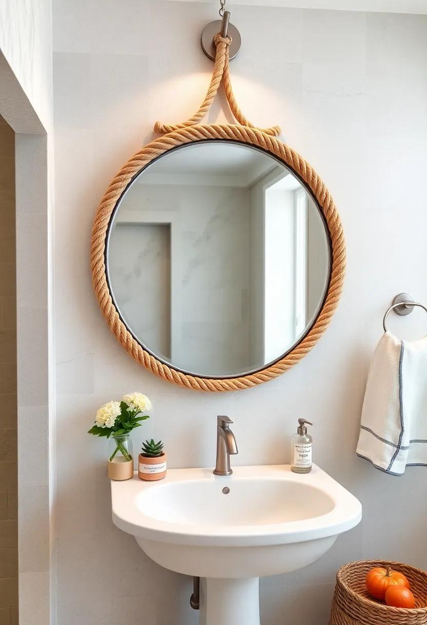 Mirror, Mirror: Frame a round mirror with a rope and striped border to reflect coastal charm and⁣ elegance