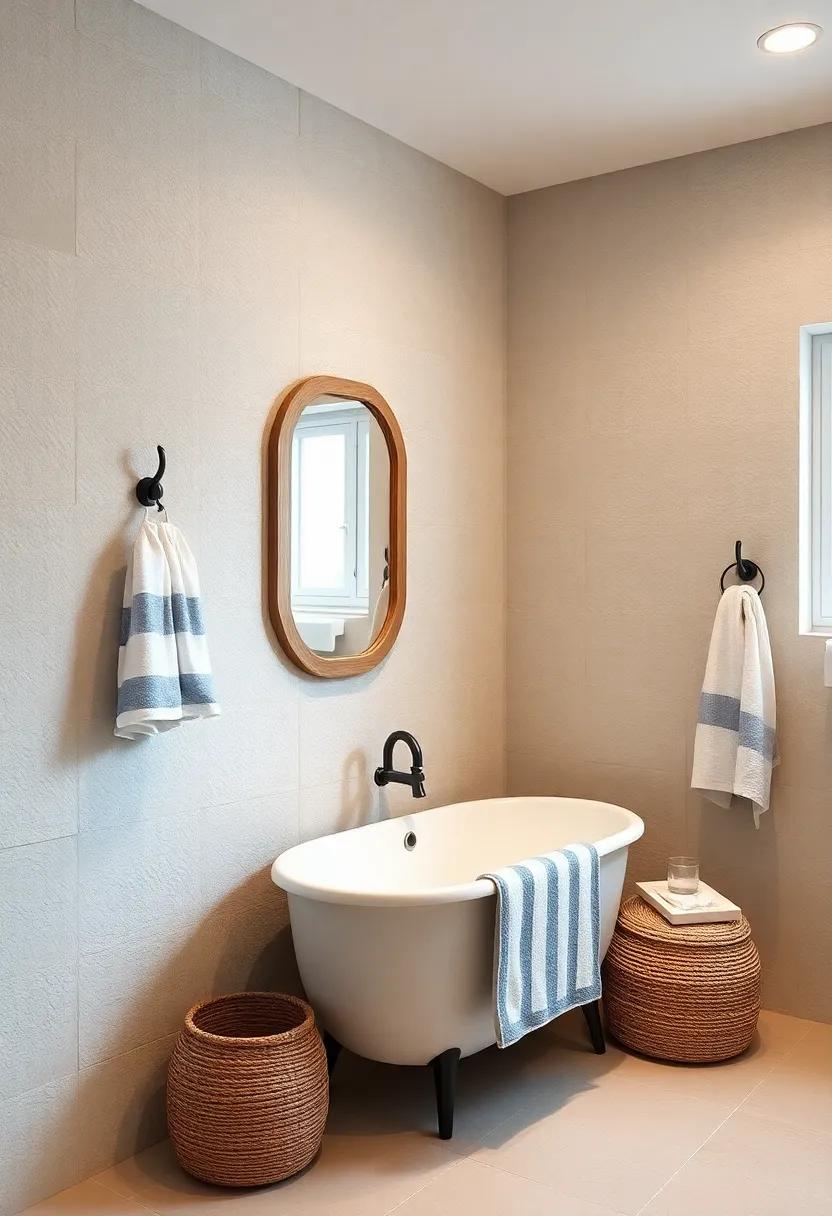 Nautical-themed Wall​ Hooks: ⁢Hang wooden ⁢wall hooks painted in stripes to hold towels and​ bathrobes while enhancing your ⁢coastal ‌theme