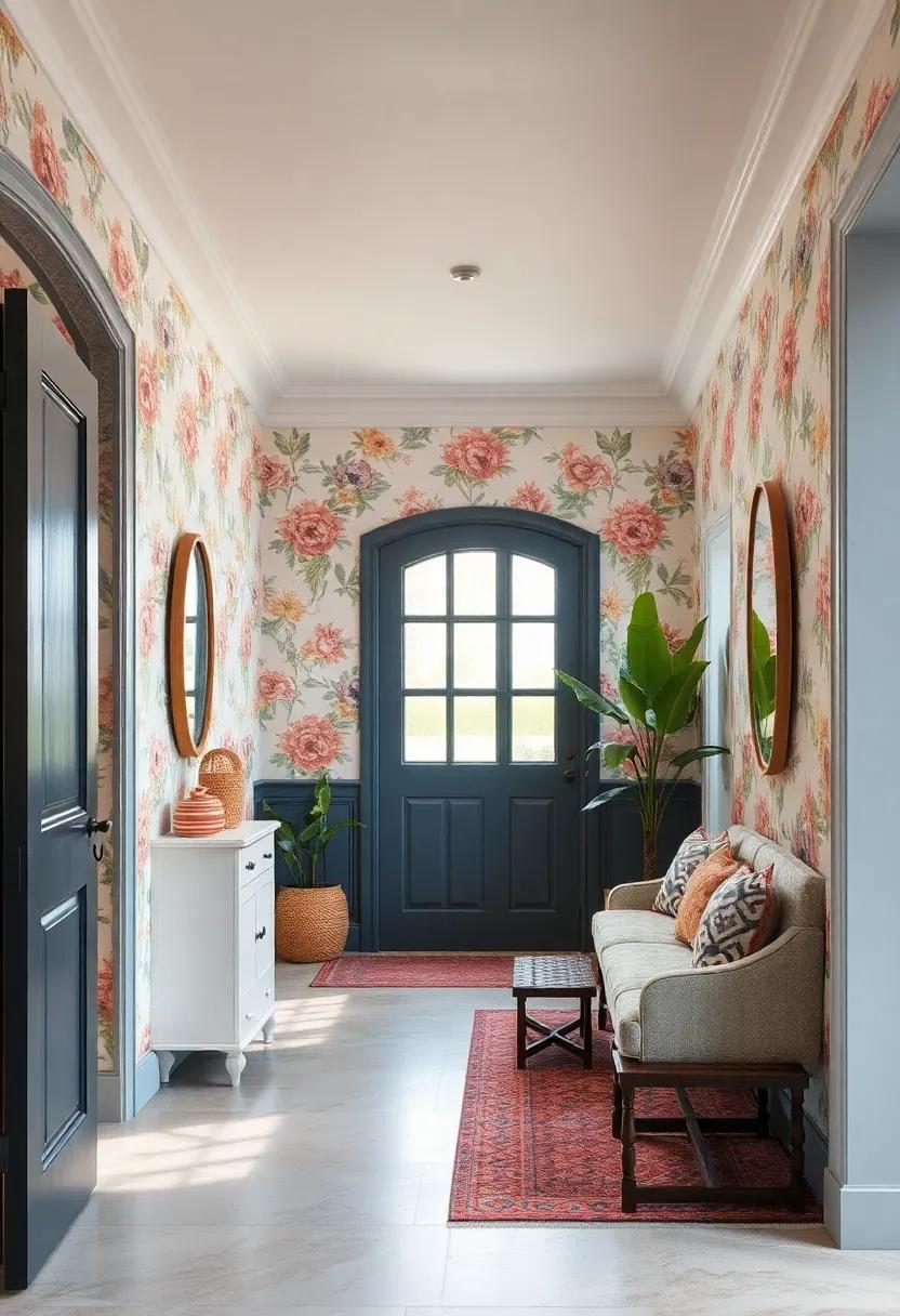 Floral Motif Wallpaper: Consider floral-patterned wallpaper for a delightful backdrop, infusing⁢ your ⁣entryway with enchanting hues and textures