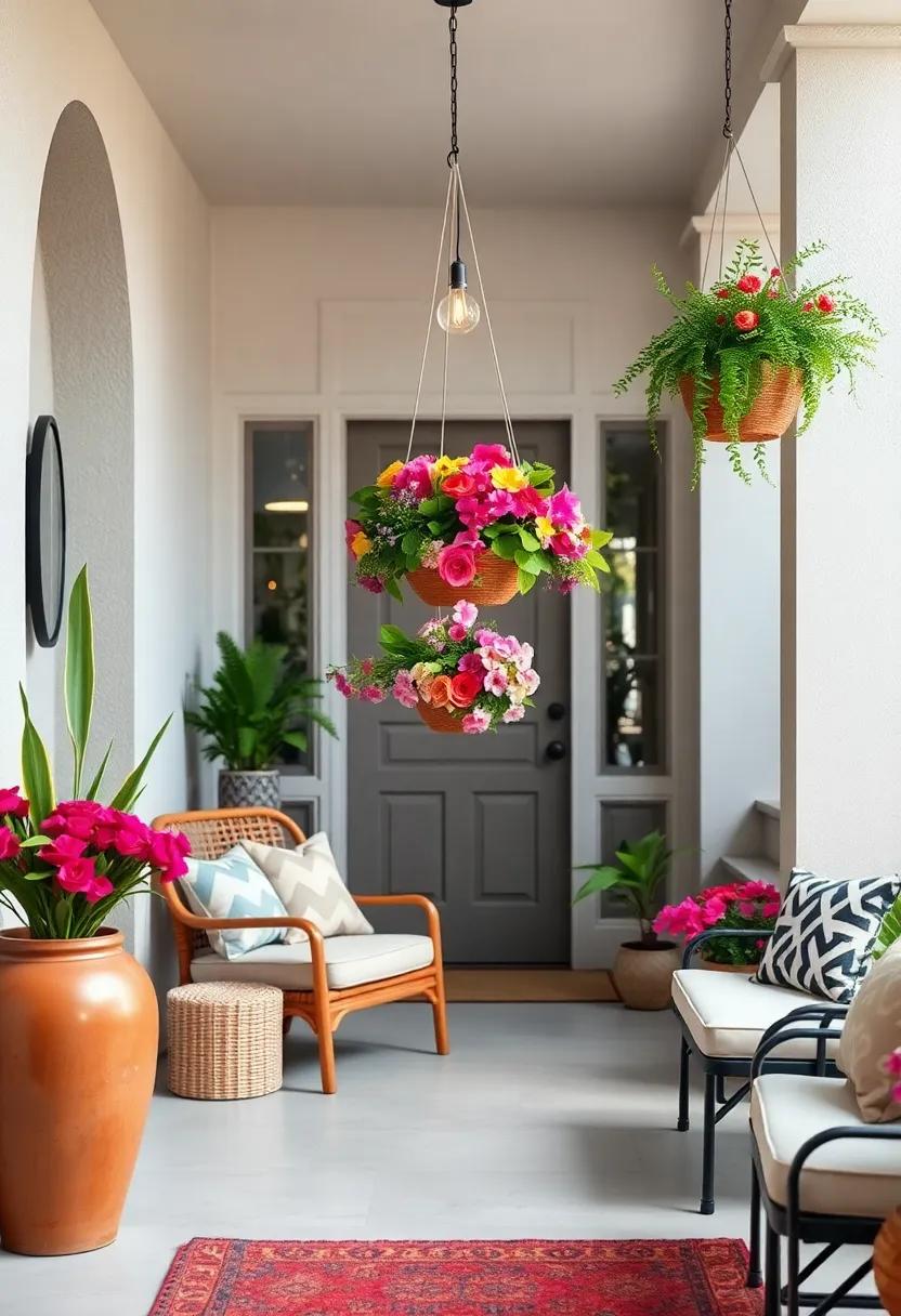 Hanging Baskets of Flowers: Suspend beautifully arranged hanging baskets filled with flowers near the​ entrance ​to create a welcoming vibe
