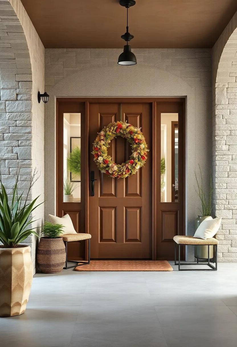 A Whimsical Wreath: Adorn your door with⁣ a hand-crafted wreath of dried flowers and herbs, bringing a touch of nature right at your entrance
