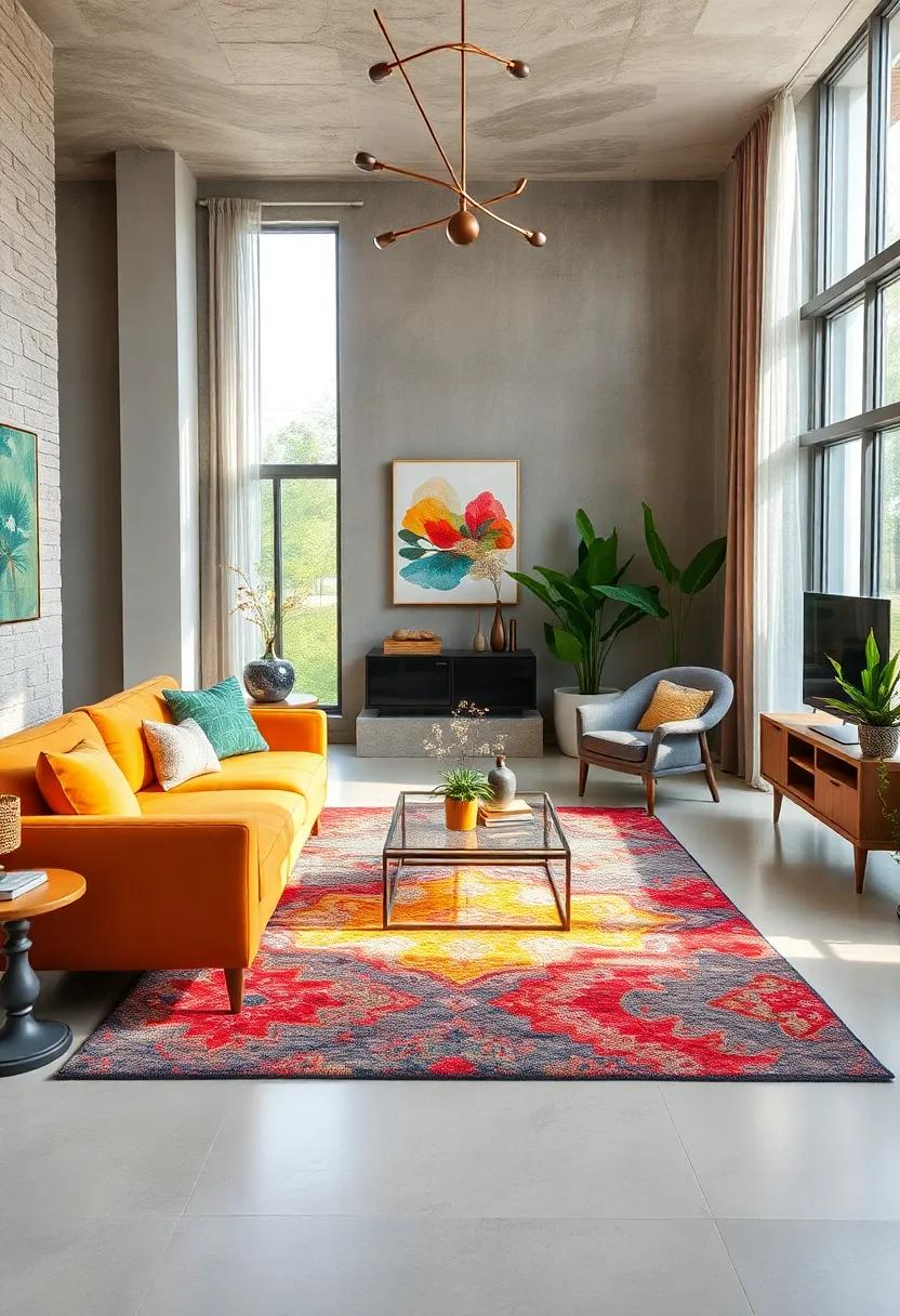 Use Colorful rugs: Anchor a ⁤room with vibrant area rugs that add warmth ⁤and harmonize⁢ different elements‍ in⁢ the space