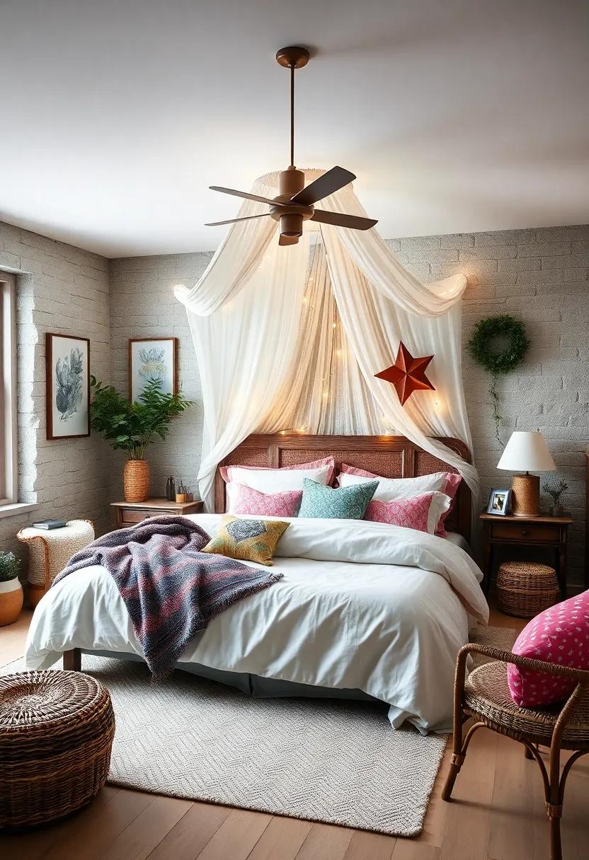 Add a Playful Canopy: Use delicate fabric or twinkling fairy lights to wrap around your bed, creating a dreamy and intimate retreat