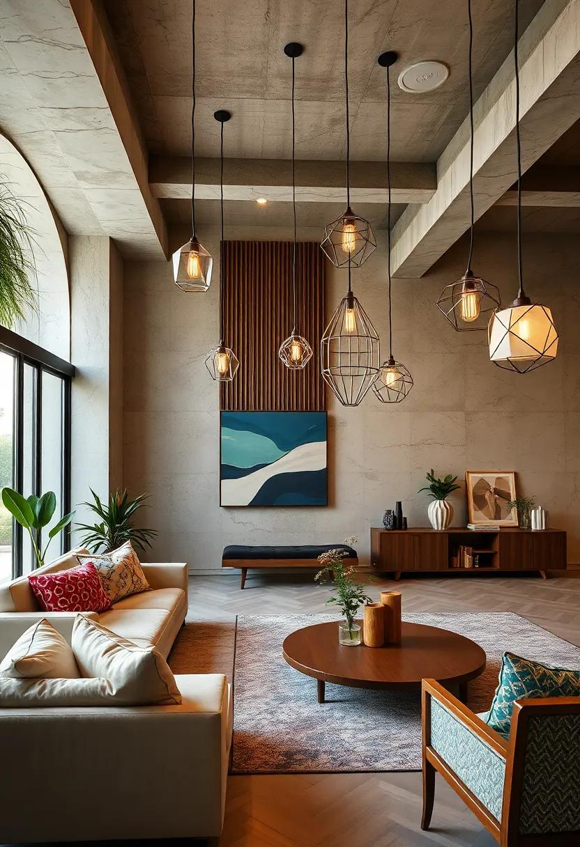 Geometric pendant lights: These striking fixtures create visual intrigue with their angular shapes and create a captivating focal point in any room