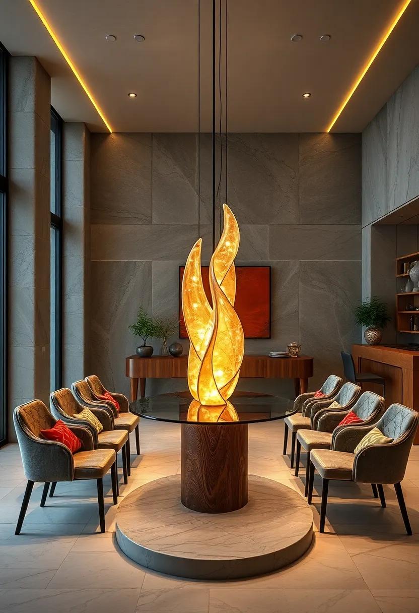 Lit Abstract Sculptures: Use illuminated sculptures ⁢as functional art‍ pieces that enhance the‍ dining⁤ experience with their ‌innovative design