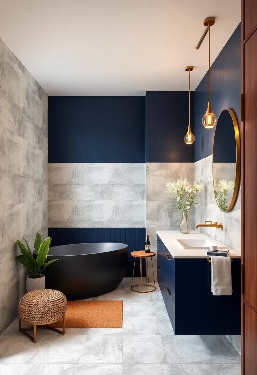 Elegant ‌Navy ‌and Gold:‍ Elevate‍ your space with rich navy​ blue complemented ​by‍ golden fixtures for a luxurious feel