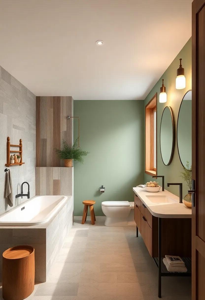 Rustic Sage Green and Warm Wood: Combine sage green ⁤with ⁤natural wood accents for an organic and‌ earthy feel in your bathroom