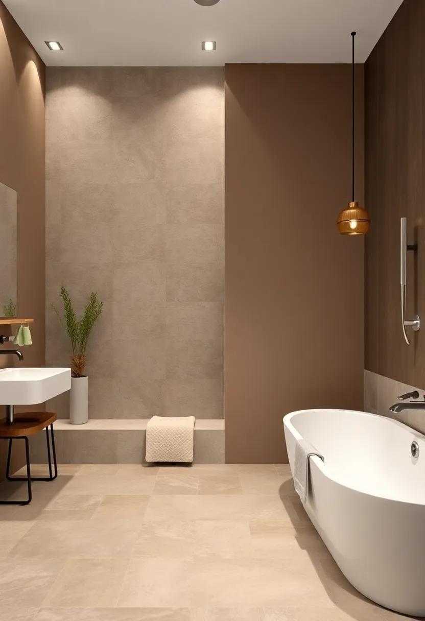 Warm Taupe and Cool slate: balance warmth and coolness with taupe walls and slate tiles, offering​ a cozy yet ⁣modern ⁢vibe