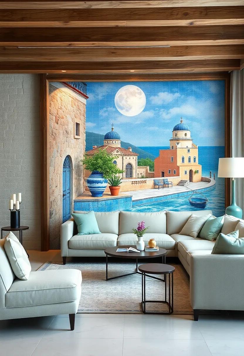 Timeless Mediterranean Charm: Transport yourself to the ​sunny coasts of the⁢ Mediterranean⁣ with‌ mural wallpaper featuring vibrant blue tiles and picturesque landscapes,evoking ‍warmth and relaxation