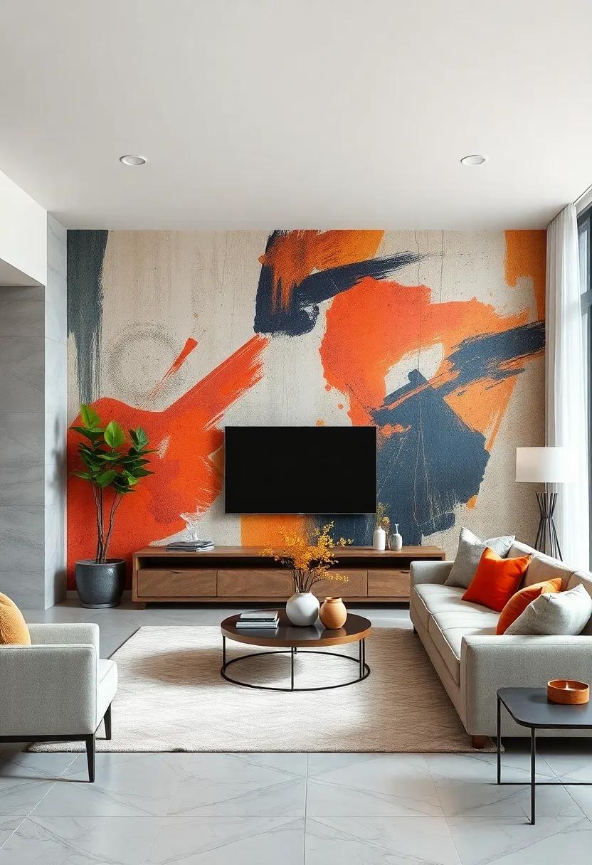 Artistic​ Brush Strokes:⁣ Add a touch of modern art‍ to‌ your space with⁣ abstract mural designs⁢ that mimic expressive ⁣brush strokes and bold colors, resulting in an eye-catching focal point
