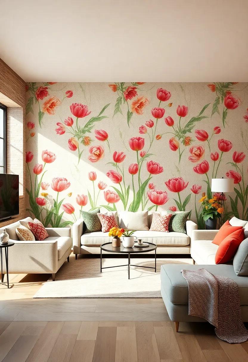 romantic Tulip Garden: Capture the essence of spring ⁣year-round ⁤with a tulip-patterned wallpaper that adds ‍a touch of romance and freshness