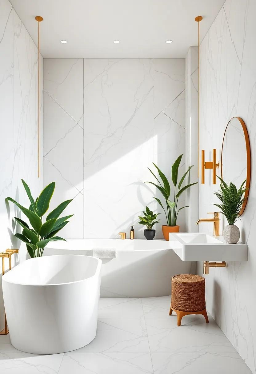 Integrate potted greenery⁣ for a splash​ of⁣ color‍ and freshness, contrasting beautifully against the marble and brass