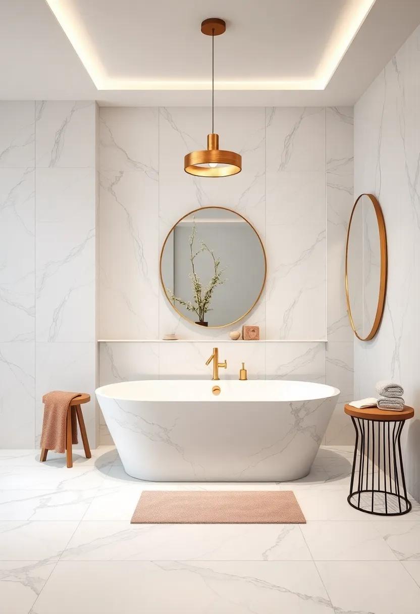 Enhance your luxury ⁢bathroom with a statement pendant light in brass, providing⁤ a focal ⁣point above the tub