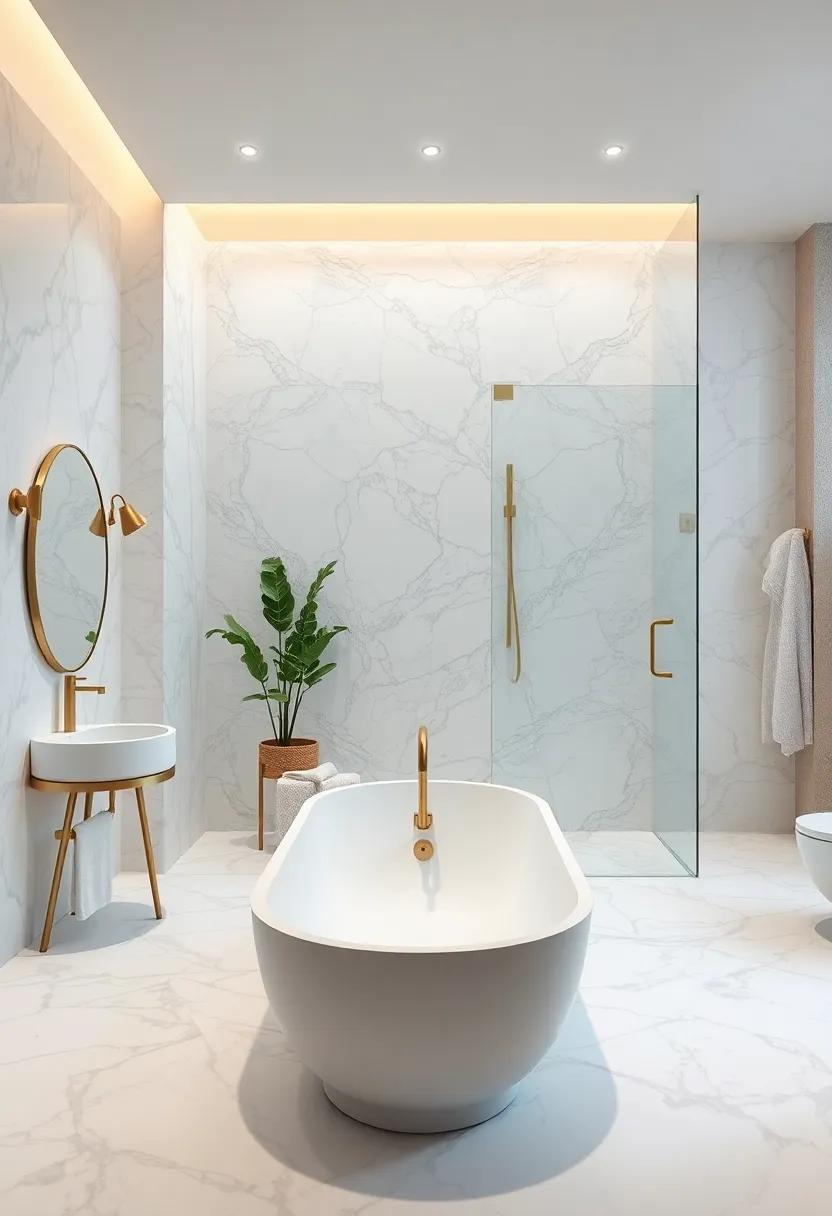 Add a⁤ brass-framed‍ glass enclosure⁤ around ⁤the shower⁤ for a⁤ seamless view of the beautiful‌ marble​ within