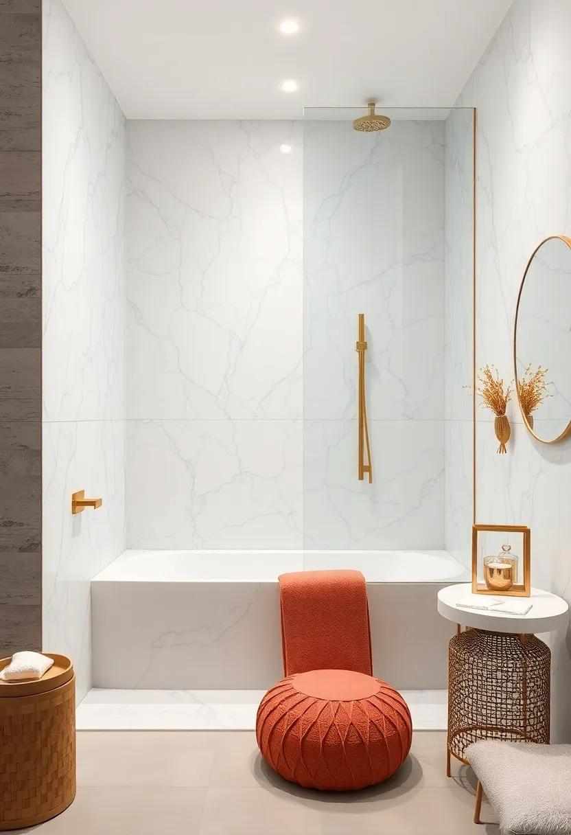 Choose a modern brass showerhead paired with a marble⁤ shower enclosure for an elegant‍ bathing experience